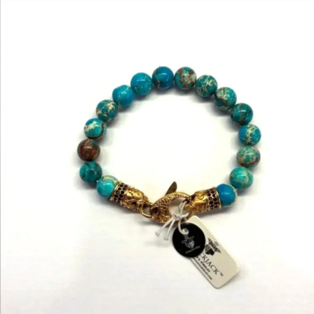Blackjack Sea Sediment Jasper Gold Tone Lobster Claw Bracelet